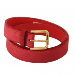 Cintura fibbia metallo inciso logo dorato velluto rosso - 85 CM / 3