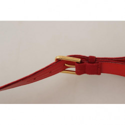 Cintura fibbia metallo inciso logo dorato velluto rosso - 85 CM / 3