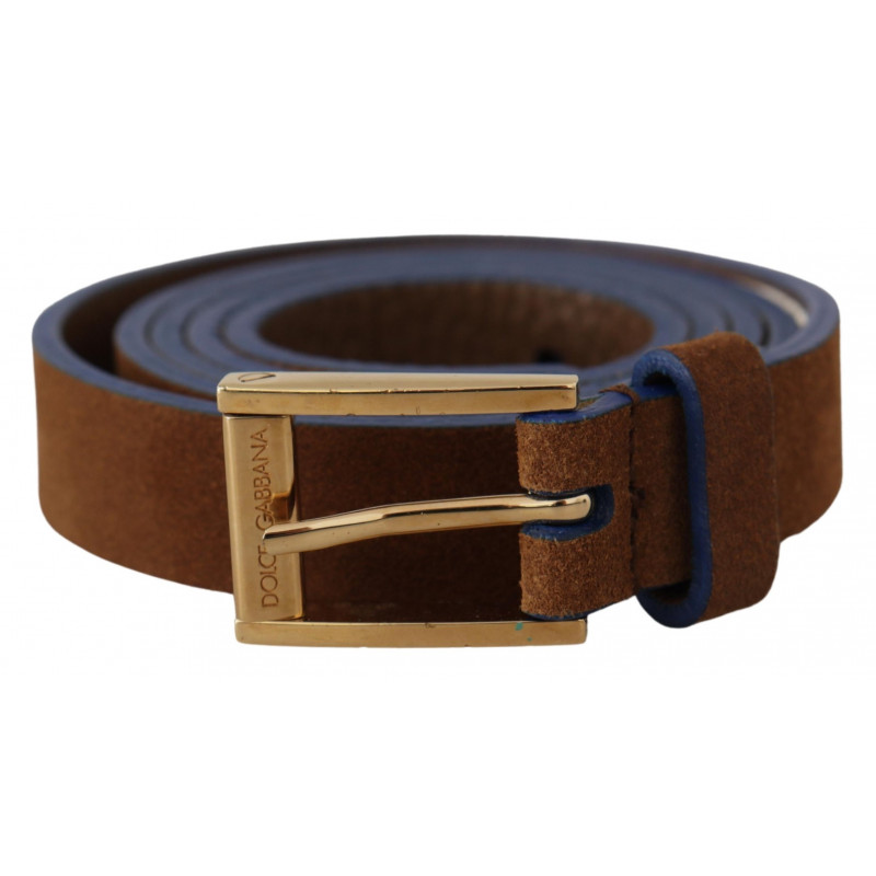 Cintura fibbia metallo dorato pelle marrone scuro blu - 90 CM / 36