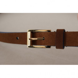 Cintura fibbia metallo dorato pelle marrone scuro blu - 90 CM / 36