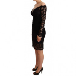Abito al ginocchio a maniche lunghe in pizzo nero - IT40-S