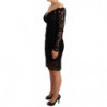Abito al ginocchio a maniche lunghe in pizzo nero - IT40-S