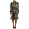 Abito con colletto Ascot a trapezio in seta multicolor - IT46-XL