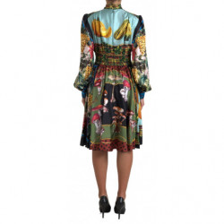 Abito con colletto Ascot a trapezio in seta multicolor - IT46-XL