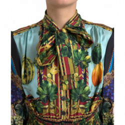 Abito con colletto Ascot a trapezio in seta multicolor - IT46-XL