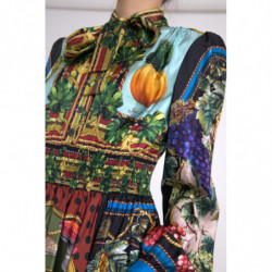 Abito con colletto Ascot a trapezio in seta multicolor - IT46-XL