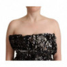 Top camicetta da cocktail senza spalline poliestere nero paillettes