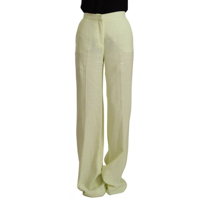 Pantaloni lunghi dritti a vita alta in cotone giallo verde - IT42-M