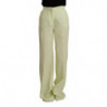 Pantaloni lunghi dritti a vita alta in cotone giallo verde - IT42-M