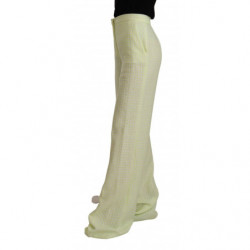 Pantaloni lunghi dritti a vita alta in cotone giallo verde - IT42-M