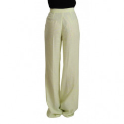 Pantaloni lunghi dritti a vita alta in cotone giallo verde - IT42-M
