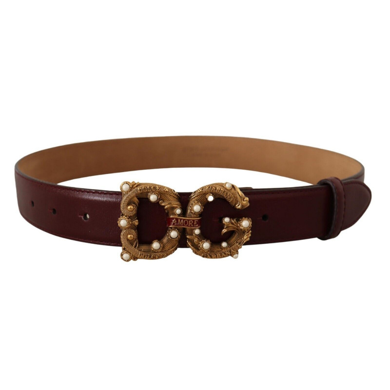Cintura Amore Barocca fibbia ottone logo pelle bordeaux - 75 CM / 3