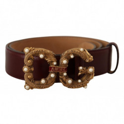 Cintura Amore Barocca fibbia ottone logo pelle bordeaux - 75 CM / 3