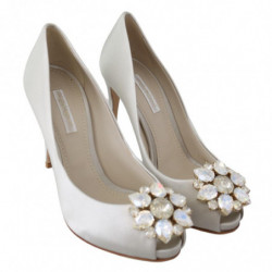 Scarpe décolleté raso tacco aperto cristalli bianchi - EU38.5/US8