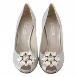 Scarpe décolleté raso tacco aperto cristalli bianchi - EU35/US4.5