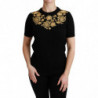 Top maglione floreale dorato in cashmere nero - IT44-L