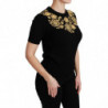 Top maglione floreale dorato in cashmere nero - IT44-L