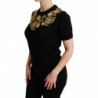 Top maglione floreale dorato in cashmere nero - IT44-L