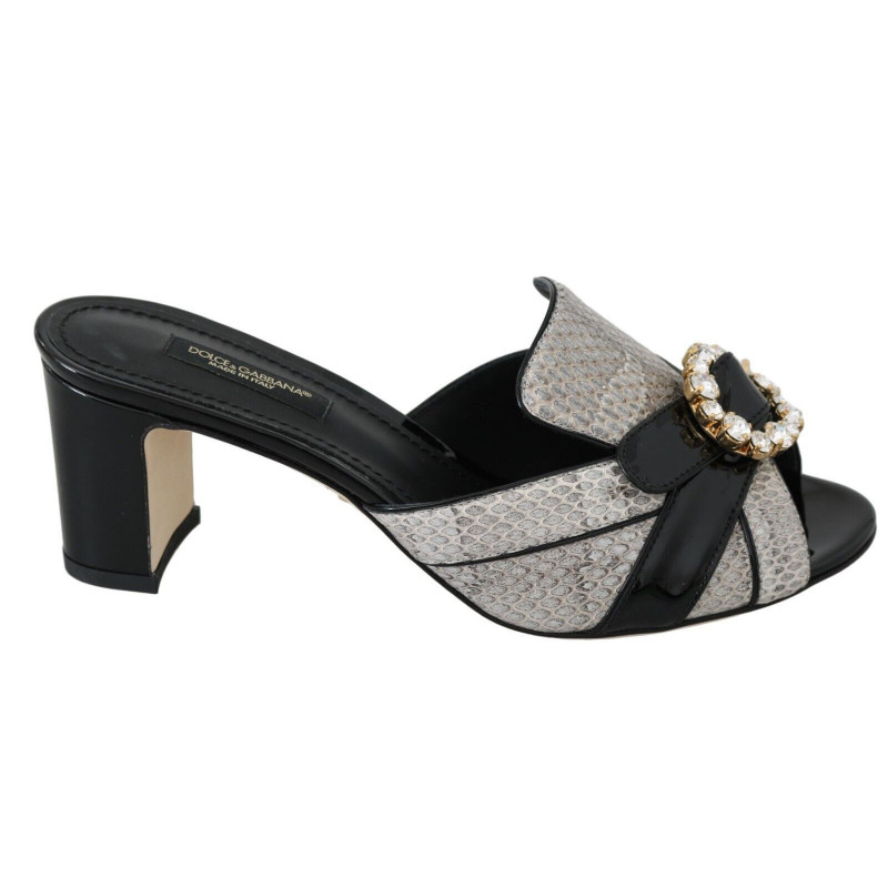 Scarpe sandali con cristalli in pelle esotica grigia nera - EU37.5/US7