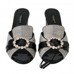 Scarpe sandali con cristalli in pelle esotica grigia nera - EU37.5/US7