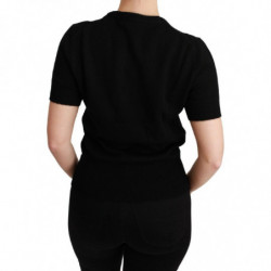 Top maglione floreale dorato in cashmere nero - IT44-L