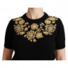 Top maglione floreale dorato in cashmere nero - IT44-L
