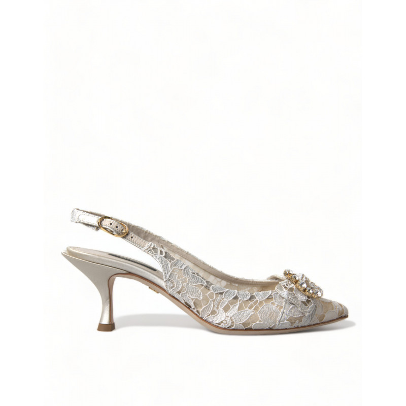 Scarpe slingback in cristallo bianco pizzo Taormina - EU38/US7.5