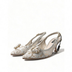 Scarpe slingback in cristallo bianco pizzo Taormina - EU38/US7.5