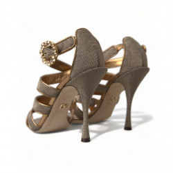 Sandali con tacco e cinturino in cristallo color bronzo - EU40/US9.5