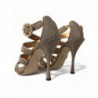 Sandali con tacco e cinturino in cristallo color bronzo - EU40/US9.5