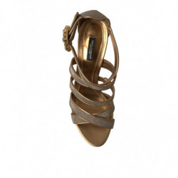 Sandali con tacco e cinturino in cristallo color bronzo - EU40/US9.5