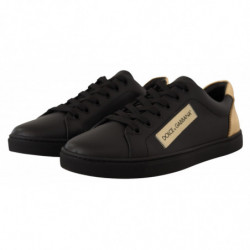 Scarpe da ginnastica basse in pelle nera dorata - EU37/US6.5