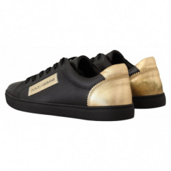 Scarpe da ginnastica basse in pelle nera dorata - EU37/US6.5