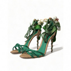 Scarpe sandali con tacco in raso con fiori verdi - EU39/US8.5
