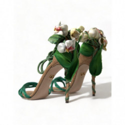 Scarpe sandali con tacco in raso con fiori verdi - EU39/US8.5