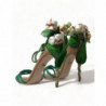 Scarpe sandali con tacco in raso con fiori verdi - EU39/US8.5