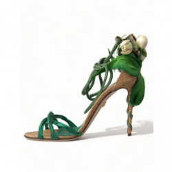 Scarpe sandali con tacco in raso con fiori verdi - EU39/US8.5