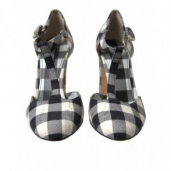 Scarpe Mary Janes in broccato a quadretti bianchi e neri - EU40/US9.5