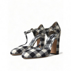 Scarpe Mary Janes in broccato a quadretti bianchi e neri - EU40/US9.5