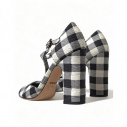 Scarpe Mary Janes in broccato a quadretti bianchi e neri - EU40/US9.5