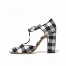 Scarpe Mary Janes in broccato a quadretti bianchi e neri - EU40/US9.5