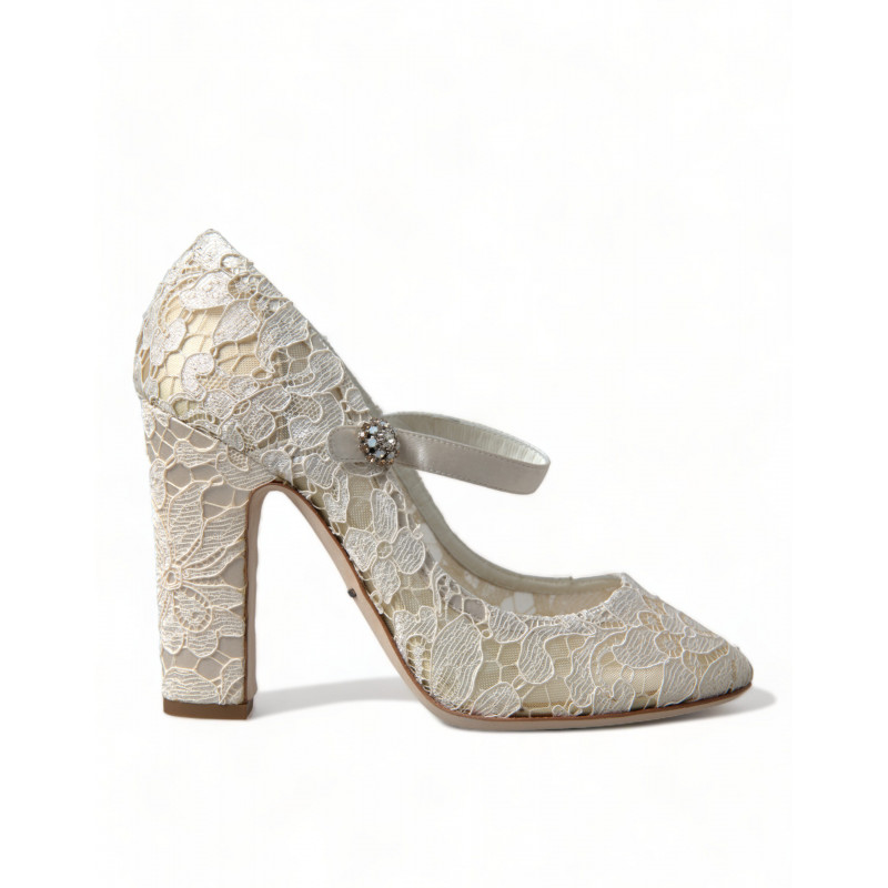 Scarpe sandali con tacco in cristalli di pizzo bianco - EU40/US9.5