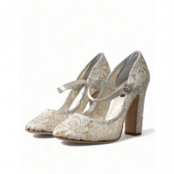 Scarpe sandali con tacco in cristalli di pizzo bianco - EU40/US9.5