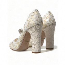 Scarpe sandali con tacco in cristalli di pizzo bianco - EU40/US9.5