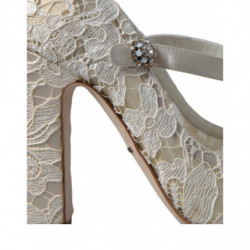 Scarpe sandali con tacco in cristalli di pizzo bianco - EU40/US9.5