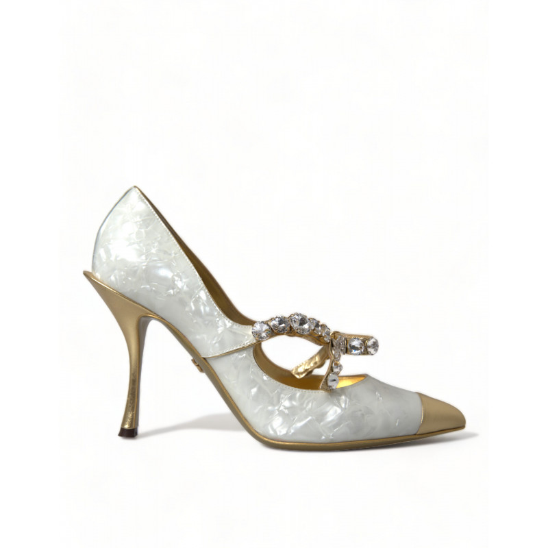 Scarpe décolleté Mary Jane bianche con perle di cristallo - EU38/US7.5