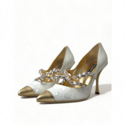 Scarpe décolleté Mary Jane bianche con perle di cristallo - EU38/US7.5