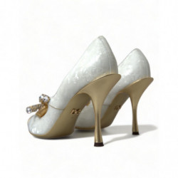 Scarpe décolleté Mary Jane bianche con perle di cristallo - EU38/US7.5