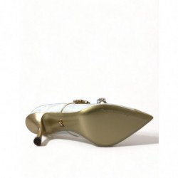 Scarpe décolleté Mary Jane bianche con perle di cristallo - EU38/US7.5