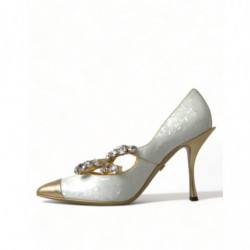 Scarpe décolleté Mary Jane bianche con perle di cristallo - EU35/US4.5